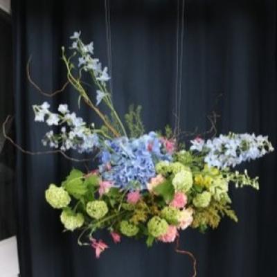 colourful blue pink hanging arrangement